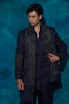 Buy_Jatin Malik_Blue Linen, Silk Embroidery, Sequins Hand Short Jacket Set _Online_at_Aza_Fashions