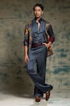 Buy_Jatin Malik_Blue Linen, Silk Embroidery Hand Painted Concept Blazer Set _at_Aza_Fashions