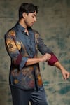 Shop_Jatin Malik_Blue Linen, Silk Embroidery Hand Painted Concept Blazer Set _Online_at_Aza_Fashions