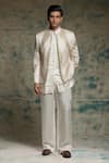 Shop_Jatin Malik_Ivory Linen, Silk Embroidery, Sequins Hand Short Jacket Set _Online_at_Aza_Fashions