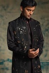 Jatin Malik_Black Linen, Silk Embroidery, Sequins And Gold Hand Shrug Set _at_Aza_Fashions