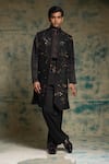 Buy_Jatin Malik_Black Linen, Silk Embroidery, Sequins And Gold Hand Shrug Set _at_Aza_Fashions