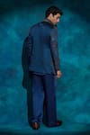 Shop_Jatin Malik_Blue Linen, Silk Embroidery Teal And Ombre Hand Short Jacket Set _at_Aza_Fashions