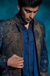 Buy_Jatin Malik_Blue Linen, Silk Embroidery Teal And Ombre Hand Short Jacket Set 