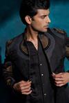 Buy_Jatin Malik_Black Linen, Silk Embroidery Hand Badhgala Set _Online_at_Aza_Fashions