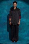 Buy_Jatin Malik_Black Linen, Silk Embroidery Hand Badhgala Set 