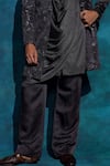 Jatin Malik_Charcoal Linen, Silk Embroidery, Sequins Hand Jacket And Trouser Set _Online_at_Aza_Fashions