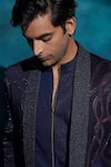Shop_Jatin Malik_Blue Linen, Silk Embroidery Hand Concept Blazer Set _Online_at_Aza_Fashions