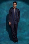 Buy_Jatin Malik_Blue Linen, Silk Embroidery Hand Concept Blazer Set _at_Aza_Fashions