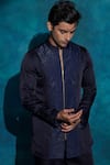Buy_Jatin Malik_Blue Linen, Silk Embroidery Hand Concept Blazer Set 