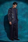 Shop_Jatin Malik_Blue Linen, Silk Embroidery Hand Concept Blazer Set 