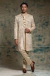 Buy_Jatin Malik_Cream Linen, Silk Embroidery, Sequins Hand Jacket And Trouser Set _at_Aza_Fashions