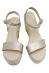 Shop_NR By Nidhi Rathi_Gold Embroidery Floral Jute Wedge Heels _at_Aza_Fashions