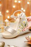 Buy_NR By Nidhi Rathi_Gold Embroidery Floral Jute Wedge Heels _at_Aza_Fashions