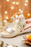 Shop_NR By Nidhi Rathi_Gold Embroidery Floral Jute Wedge Heels 