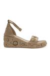 NR By Nidhi Rathi_Gold Embroidery, Sequins Synthetic Patent Wedge Heels _Online_at_Aza_Fashions