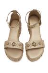 NR By Nidhi Rathi_Gold Embroidery, Sequins Synthetic Patent Wedge Heels _at_Aza_Fashions