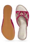 Shop_NR By Nidhi Rathi_Magenta Embroidery Velvet Golden Wedge Sandals _at_Aza_Fashions
