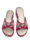 NR By Nidhi Rathi_Magenta Embroidery Velvet Golden Wedge Sandals _at_Aza_Fashions