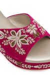 Buy_NR By Nidhi Rathi_Magenta Embroidery Velvet Golden Wedge Sandals 
