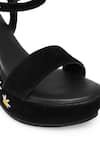 Buy_NR By Nidhi Rathi_Black Embroidery Velvet Floral Wedge Heels 