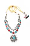 Shop_Our Purple Studio_Blue Stones And Pearl Embellished Layered Necklace Set _Online_at_Aza_Fashions