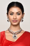 Buy_Our Purple Studio_Maroon Stones, Pearls Studded Two-layered Necklace And Earring Set _Online_at_Aza_Fashions