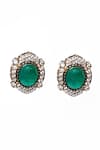 Our Purple Studio_Green Stones, Faux Diamonds Beaded Embellished Choker Necklace And Earrings _Online_at_Aza_Fashions