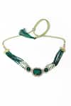 Shop_Our Purple Studio_Green Stones, Faux Diamonds Beaded Embellished Choker Necklace And Earrings _Online_at_Aza_Fashions