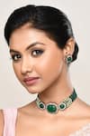 Buy_Our Purple Studio_Green Stones, Faux Diamonds Beaded Embellished Choker Necklace And Earrings _at_Aza_Fashions