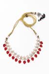 Shop_Our Purple Studio_Gold Plated Stones Kundan And Red Embellished Necklace Set _Online_at_Aza_Fashions