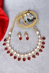Shop_Our Purple Studio_Gold Plated Stones Kundan And Red Embellished Necklace Set _at_Aza_Fashions