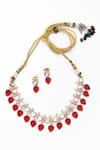 Our Purple Studio_Gold Plated Stones Kundan And Red Embellished Necklace Set _at_Aza_Fashions
