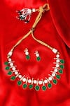 Shop_Our Purple Studio_Gold Plated Gemstones, Kundan And Green Necklace Set _at_Aza_Fashions