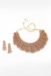Our Purple Studio_Gold Plated Gemstones, Pearls Temple Motif Stone And Choker Set _Online_at_Aza_Fashions
