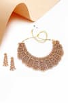Shop_Our Purple Studio_Gold Plated Gemstones, Pearls Temple Motif Stone And Choker Set _at_Aza_Fashions