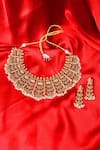 Buy_Our Purple Studio_Gold Plated Gemstones, Pearls Temple Motif Stone And Choker Set 