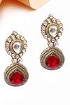 Shop_Our Purple Studio_Red Stones Kundan And Drop Earrings _at_Aza_Fashions