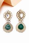 Shop_Our Purple Studio_Green Stones, Crystals Kundan And Drop Earrings _at_Aza_Fashions