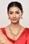 Our Purple Studio_Gold Plated Stones, Beads Temple Design Necklace And Jhumka Earrings Set _at_Aza_Fashions
