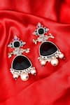 Our Purple Studio_Black Pearls, Stones And Embellished Drop Earrings _at_Aza_Fashions