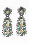 Our Purple Studio_Green Stones Floral And Leaf Embellished Drop Earrings _at_Aza_Fashions