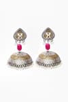 Our Purple Studio_Silver Plated Pearls, Stones Drops Oxidized Jhumka Earrings _Online_at_Aza_Fashions