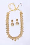 Buy_Our Purple Studio_Gold Plated Pearls, Stones Temple Motif Necklace And Jhumka Earrings _at_Aza_Fashions