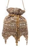 Shop_SG Collection By Sonia Gulrajani_Gold Stones, Pearls, Tassels, Embroidery Ratna And Embellished Scalloped Potli _at_Aza_Fashions