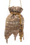 SG Collection By Sonia Gulrajani_Gold Stones, Pearls, Tassels, Embroidery Ratna And Embellished Scalloped Potli _Online_at_Aza_Fashions