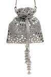 Buy_SG Collection By Sonia Gulrajani_Silver Mirrors, Tassels Sitara Mirrorwork Raw Silk Potli Bag With Chain _Online_at_Aza_Fashions