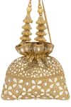 Shop_SG Collection By Sonia Gulrajani_Gold Mirrors, Tassels, Embroidery Noor Mirrorwork Floral Potli Bag _at_Aza_Fashions