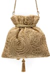 Shop_SG Collection By Sonia Gulrajani_Gold Zari, Beads, Tassels, Sequins Mehr And Beadwork Embroidered Potli Bag _at_Aza_Fashions