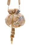 SG Collection By Sonia Gulrajani_Beige Beads, Sequins, Tassels, Hadiya Velvet And Embellished Potli Bag _Online_at_Aza_Fashions